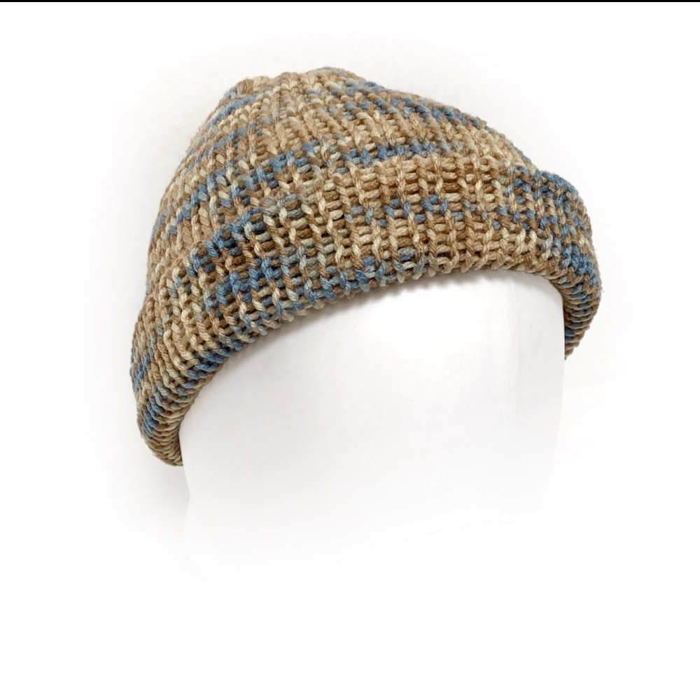 Blue & Brown Youth/Juniors Handmade Acrylic Blend Knit Winter Hat OS - Picture 4 of 4